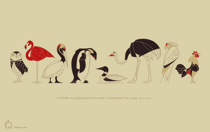Illustration of various birds with a quote