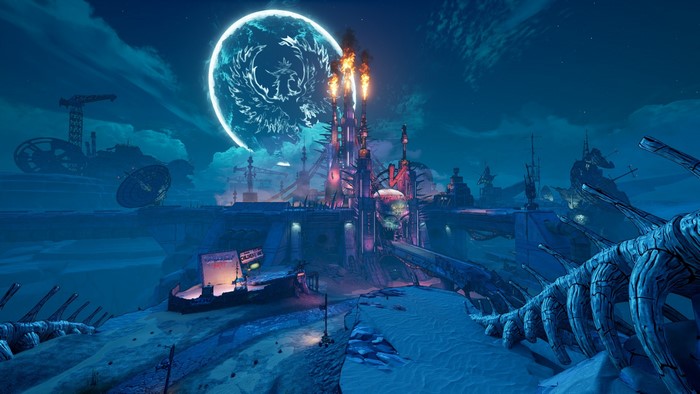 Borderlands 3 screenshot of a futuristic city at night