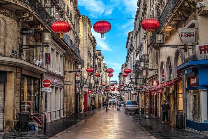 Street in Bordeaux, France with Red Lanterns