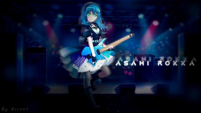 Asahi Rokka from BanG Dream! playing guitar on stage