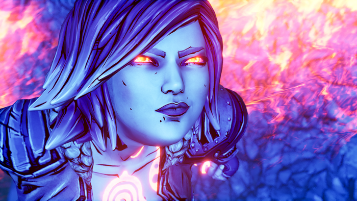 Lilith from Borderlands 3 with glowing eyes