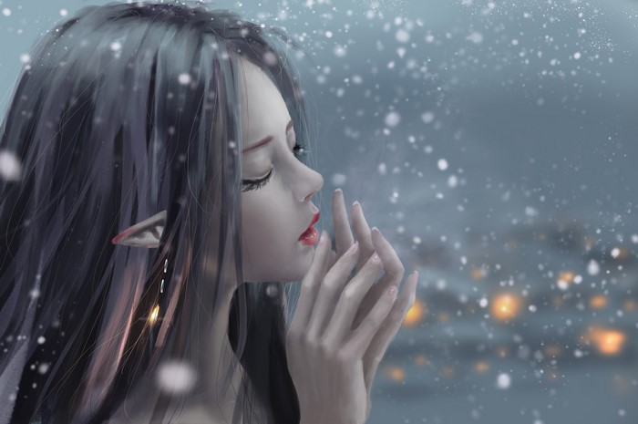 4K drawing of Ydiya Kai in the snow at night