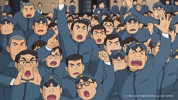 Students in school uniforms screaming in Kokuriko-zaka kara