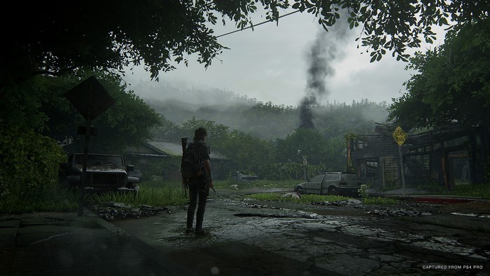 Ellie from The Last of Us Part II in an abandoned town