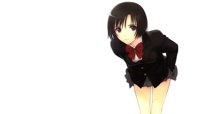 Anime girl in school uniform with red bow