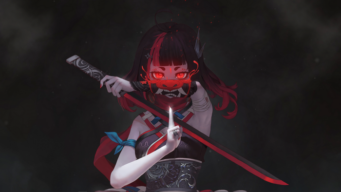 Japanese Oni Girl with Red Eyes and Katana
