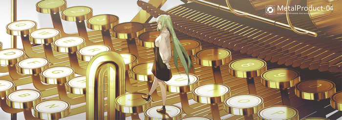 Hatsune Miku from Vocaloid on a typewriter
