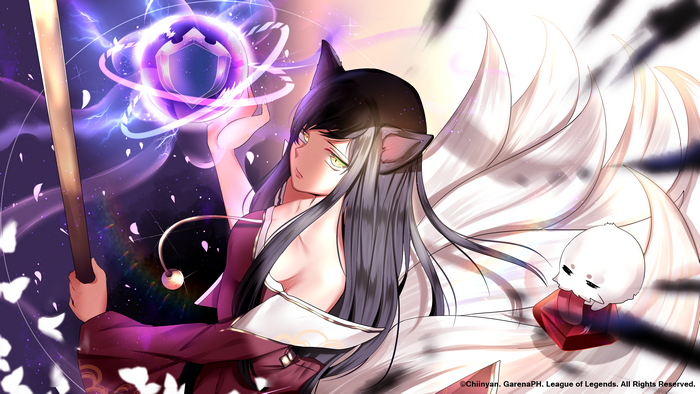Ahri from League of Legends with a Poro