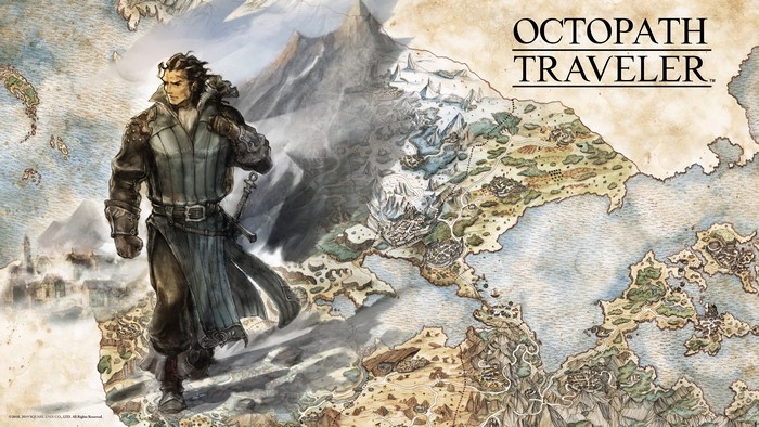 Octopath Traveler artwork with character and map