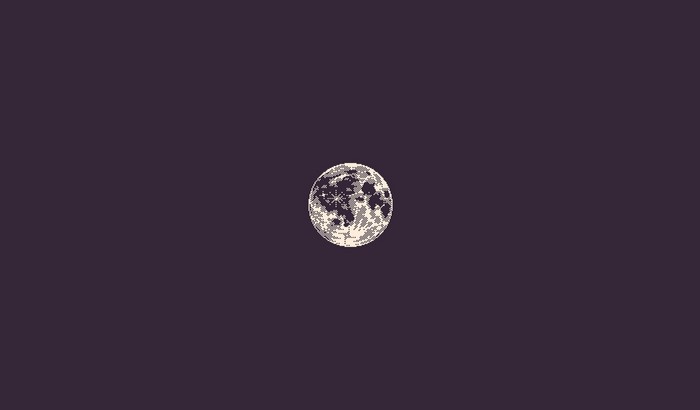 Pixel art moon on a purple background