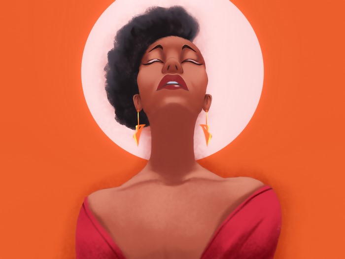 Artwork of a woman with an afro and earrings