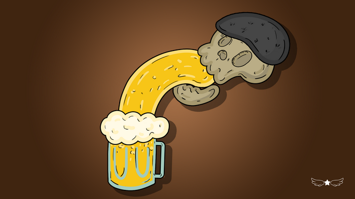 Skull pouring beer into a mug