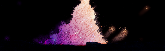 Night forest with glowing nebula