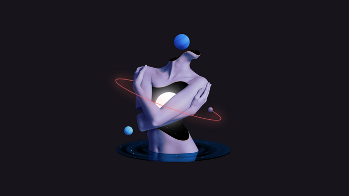 Abstract human torso with celestial elements