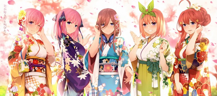The Quintessential Quintuplets girls in kimonos