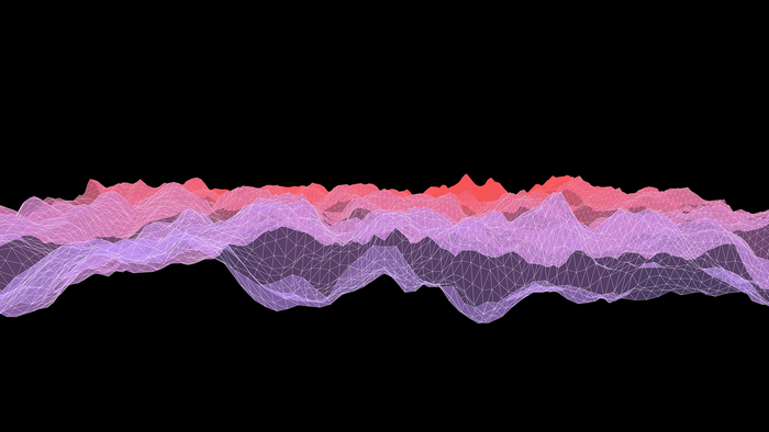 3D abstract wireframe landscape with pink and purple hues