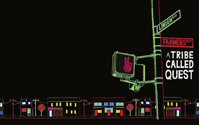 A Tribe Called Quest street art with traffic light