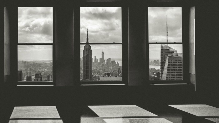 New York City cityscape viewed through windows