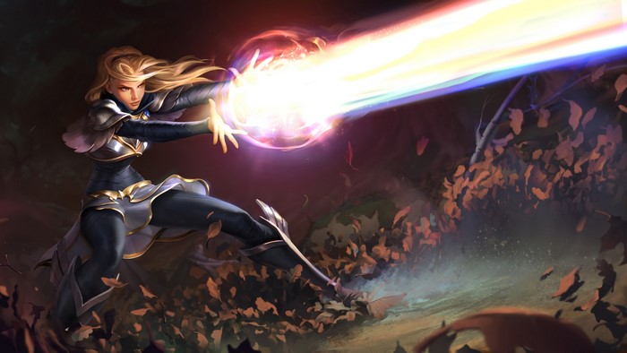 Lux from League of Legends casting a spell