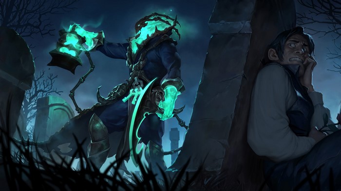 Thresh from League of Legends in a graveyard