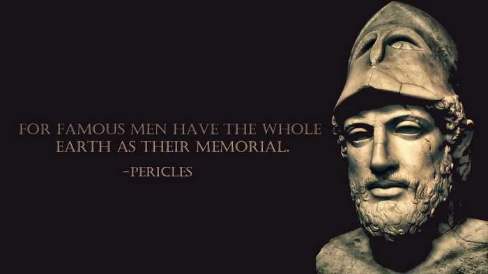 Pericles quote on a dark background with a statue
