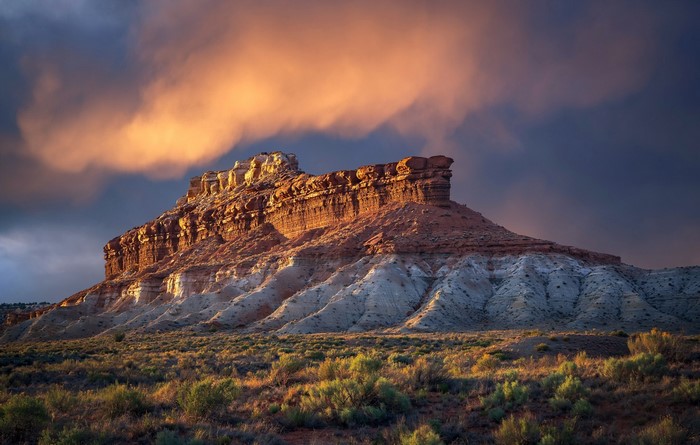 Rock formation in Arizona landscape at sunset