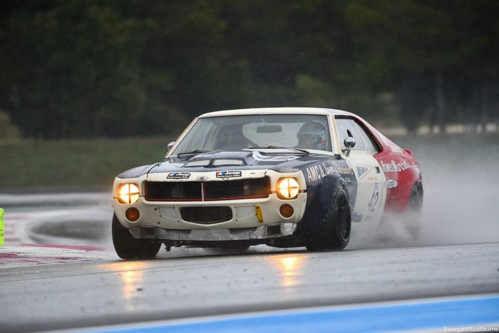 AMC Javelin race car on a wet track