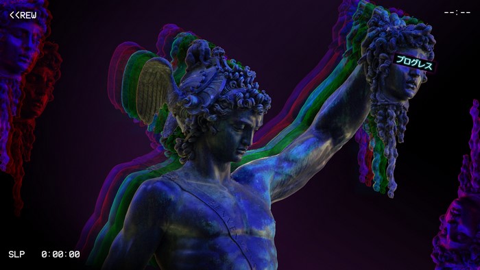 4K Vaporwave Statue Digital Art