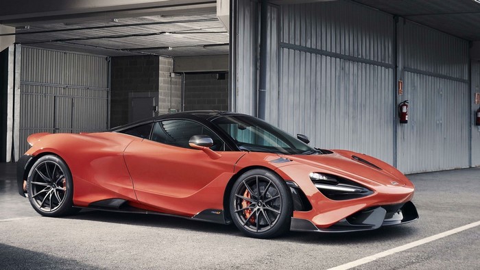 McLaren 765LT supercar parked in a garage