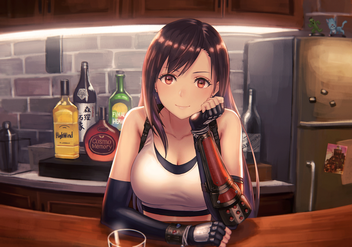 Tifa Lockhart from Final Fantasy VII at a bar