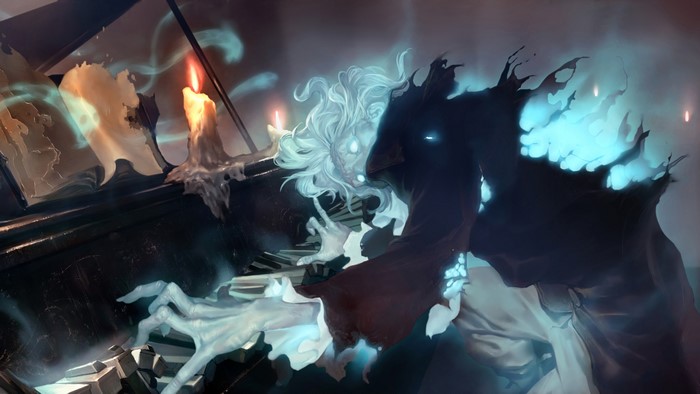 Karthus from Legends of Runeterra playing piano