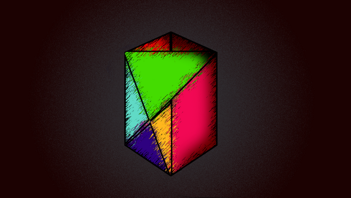 Abstract geometric prism with colorful facets