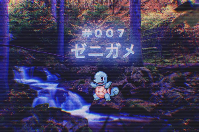 Squirtle (Zenigame) from Pokemon in a forest with a river