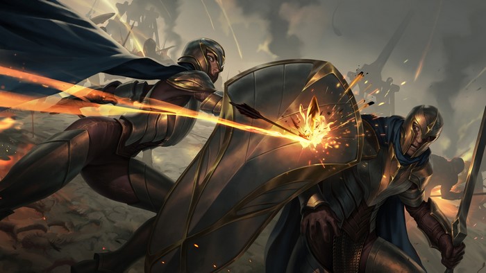 Soldiers from Legends of Runeterra in battle