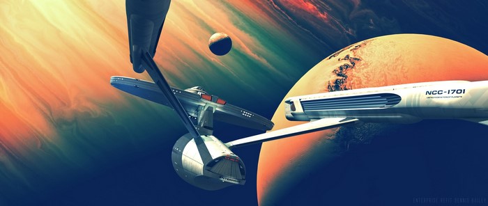 USS Enterprise NCC-1701 in space with planets