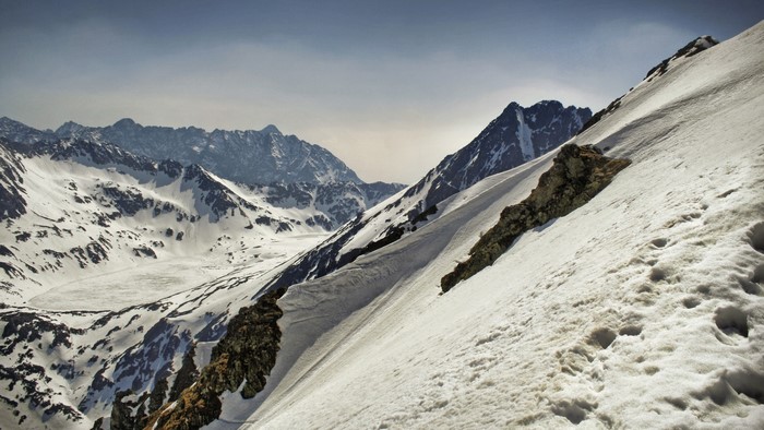 Snowy mountains under a clear sky