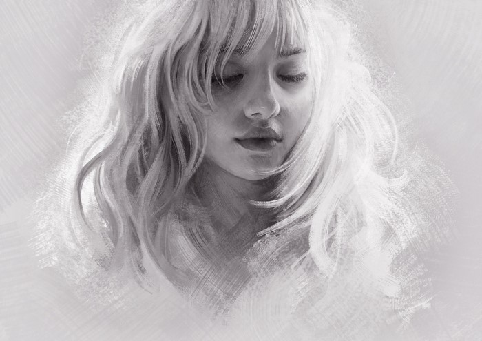 Artwork of a woman with closed eyes