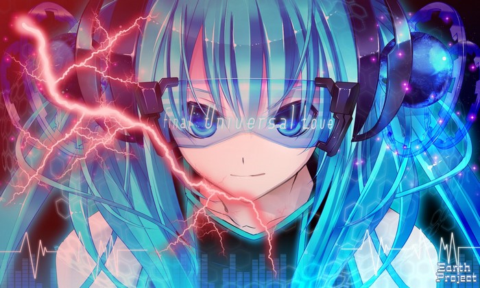 Hatsune Miku from Vocaloid with lightning