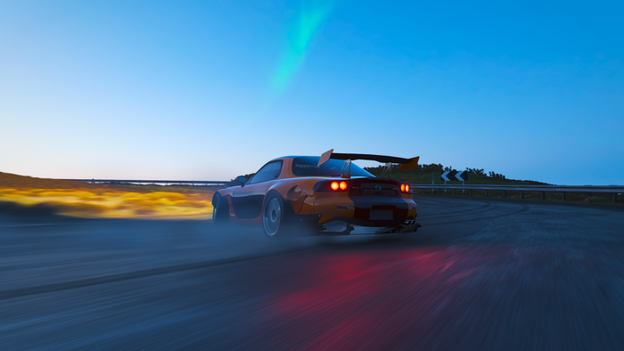Orange Mazda RX-7 FD Drifting at Sunset in Forza Horizon 4