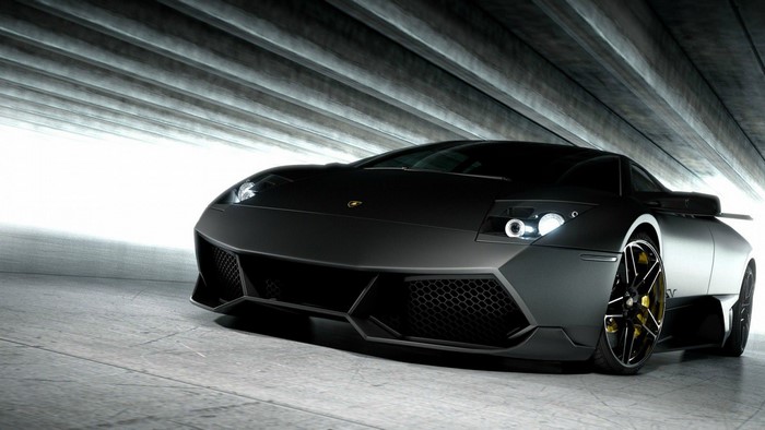 Matte black Lamborghini Murcielago in a tunnel