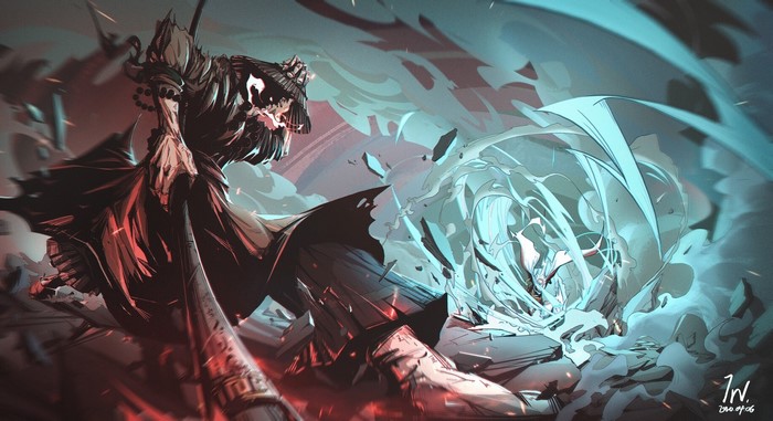 Battle between two fantasy characters with elemental powers