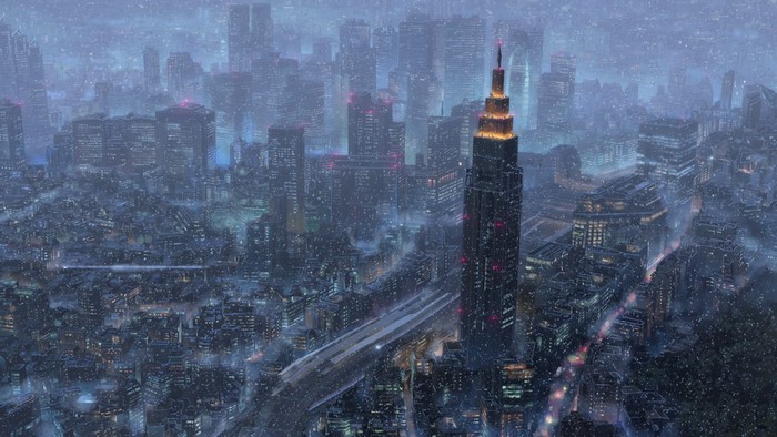 4K night city with rain and city lights