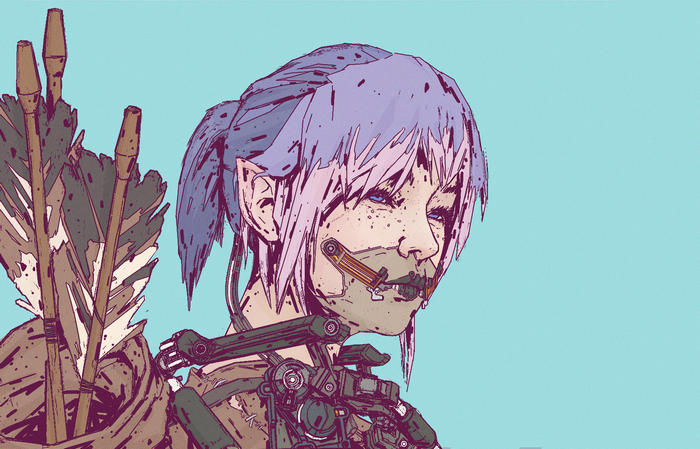 Fantasy girl with arrows and cybernetic arm