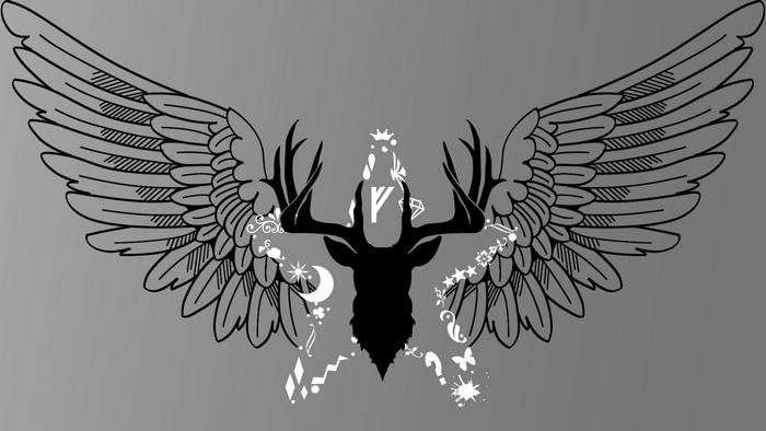 Deer with wings and celestial doodles
