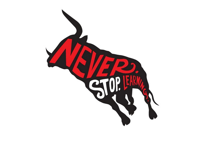 Bull with "Never Stop Learning" text