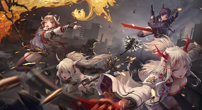Arknights fan art featuring Eyjafjalla, Texas, and Chen
