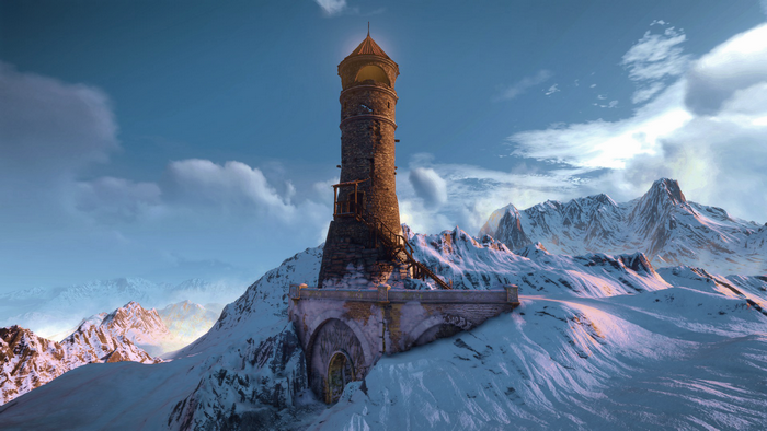 The Witcher 3: Wild Hunt lighthouse in snowy mountains