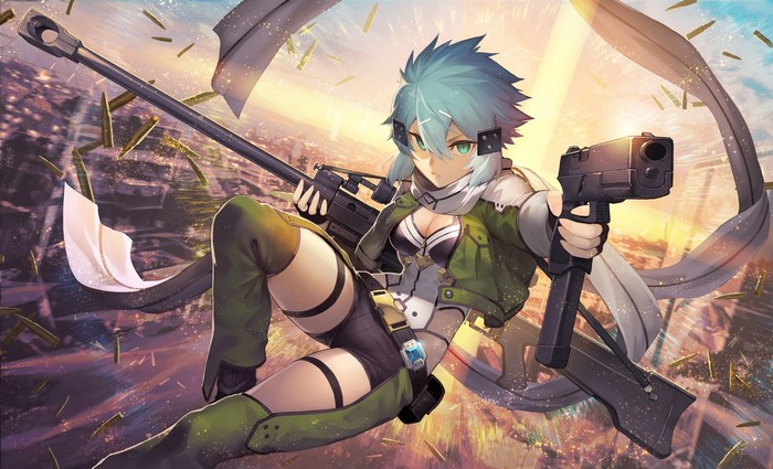 Asada Shino from Sword Art Online with guns
