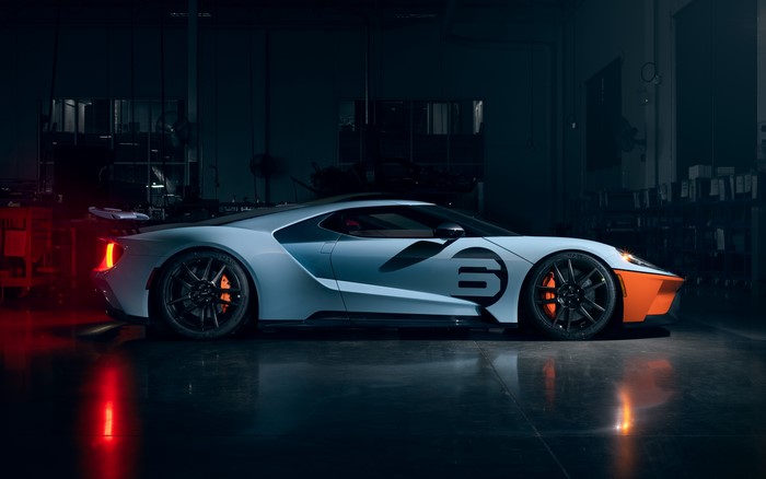 Ford GT Mk II supercar in a garage