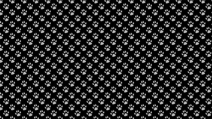 Pattern of gray paw prints on a black background